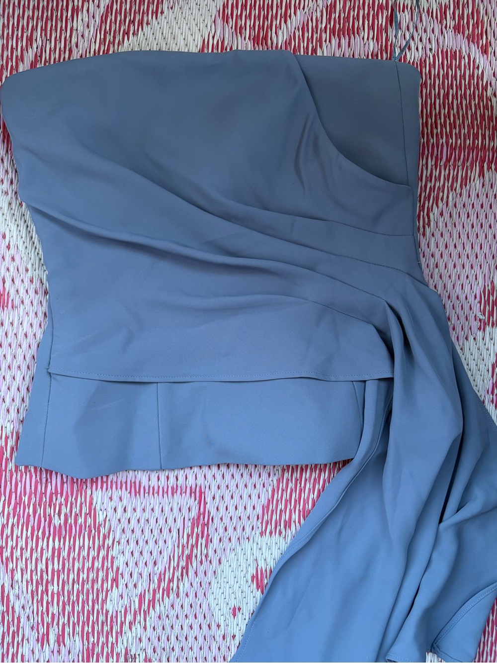 Zara Dusty Blue and Cream Strapless Top